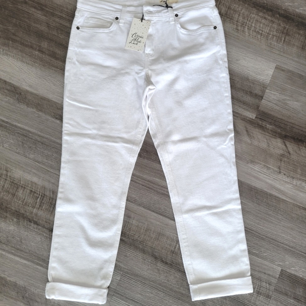 Cosmic Blue Love, size 29, white jeans